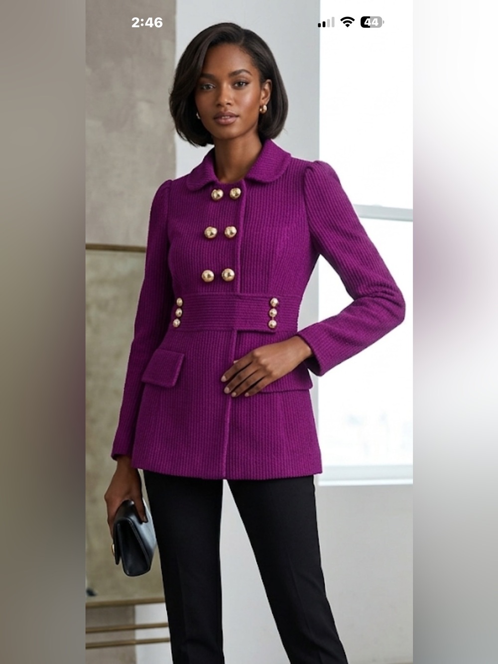 Vintage Milly Pink Double-Breasted Wool Peacoat Jacket EUC
